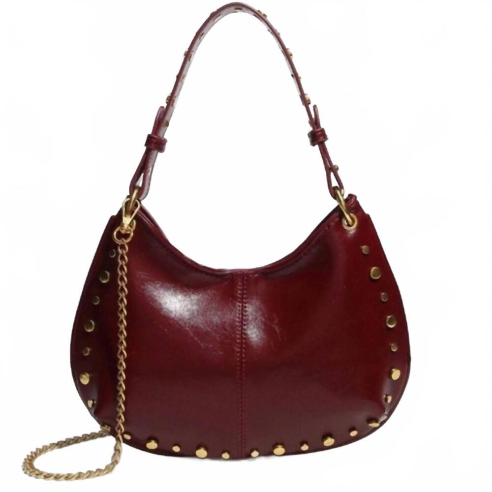 NEW DIPPED SHOP women's retro studded chain strap shoulder bag in dark red